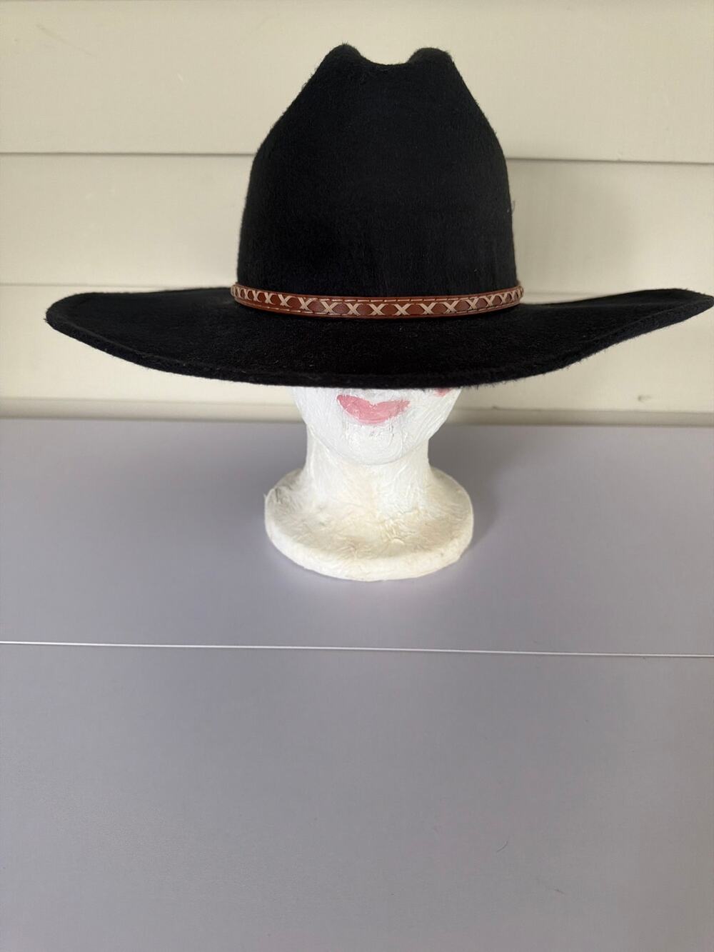 Pigalle Black Felt Western Cowboy Hat Studded Band Wide Brim L XL Rancher Boho
